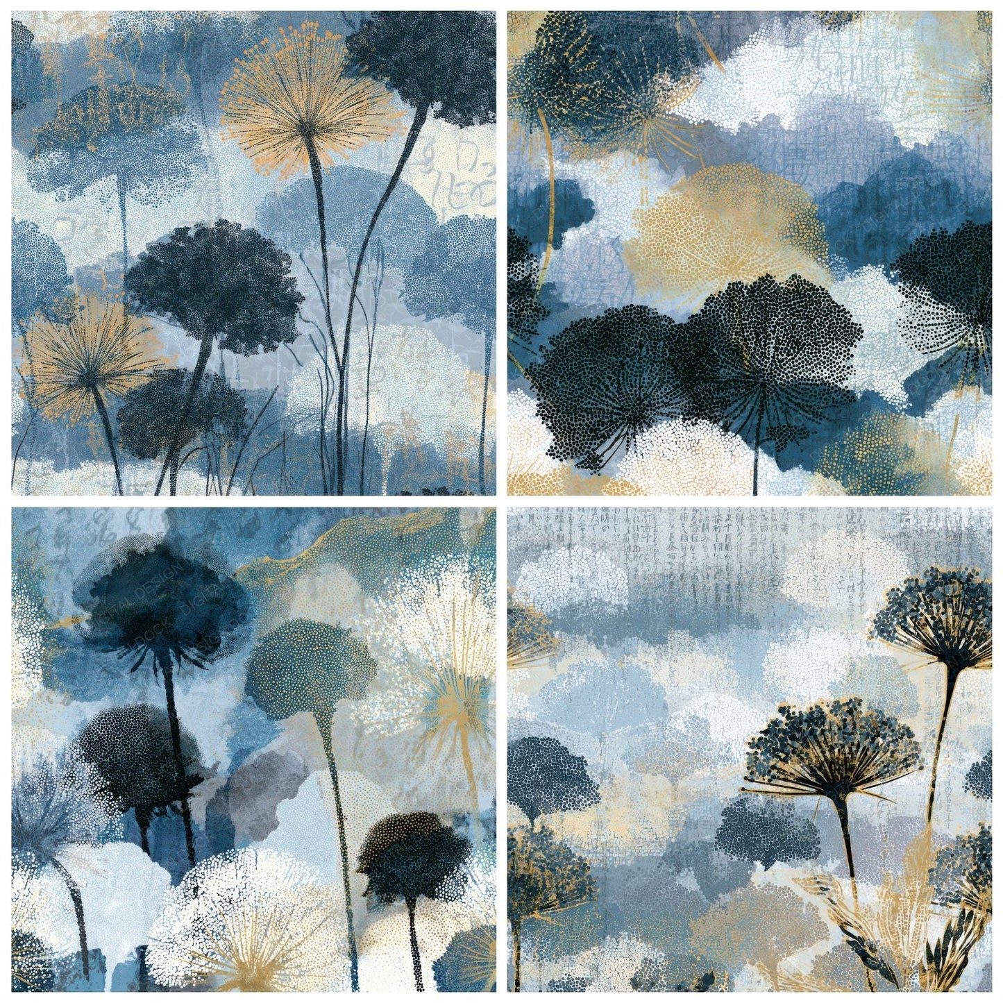 Pointillism Puffballs Icy Blue Charcoal Digital Paper Pack (DDD013020)