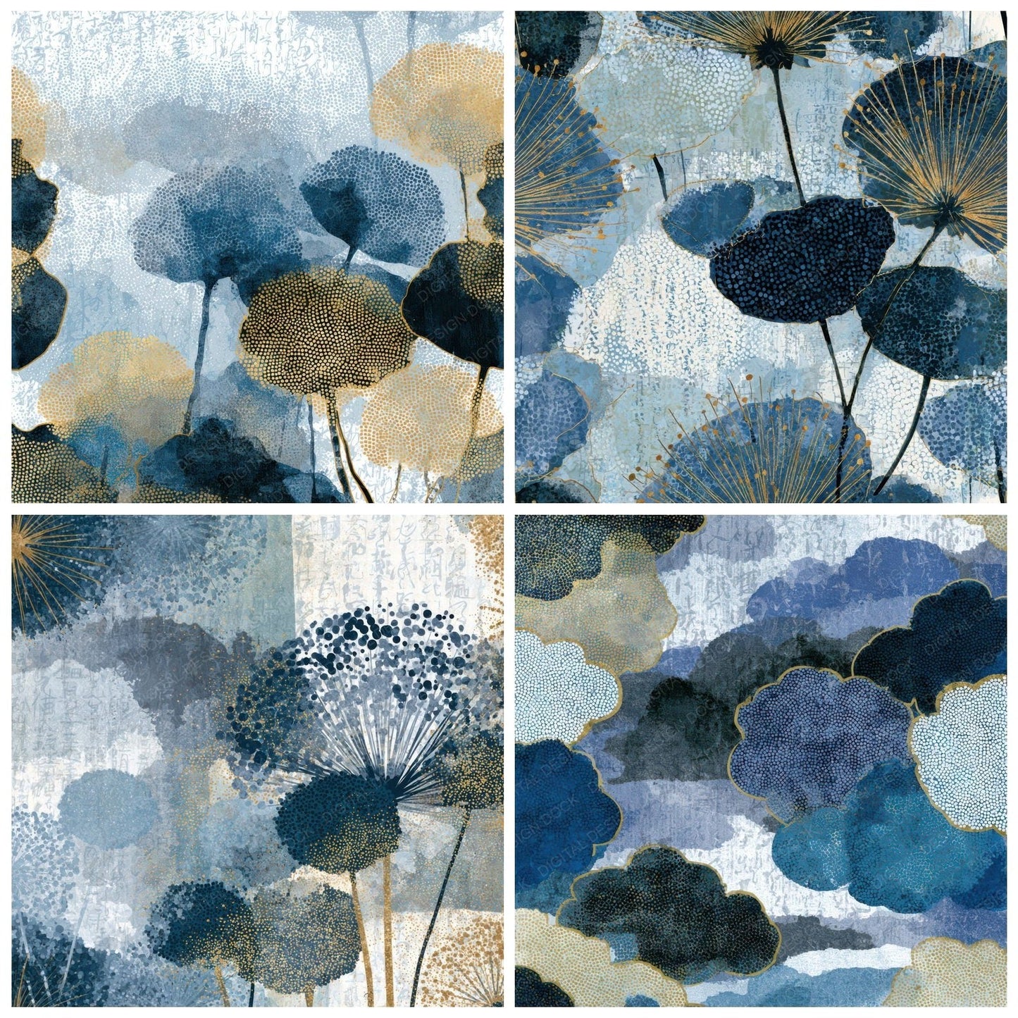 Pointillism Puffballs Icy Blue Charcoal Digital Paper Pack (DDD013020)