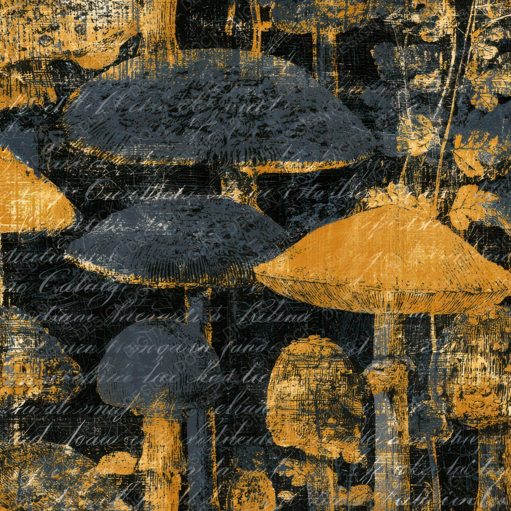 Scratchboard Fly Agaric Charcoal Gold Digital Paper Pack (DDD013021)