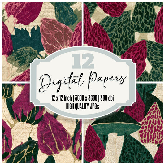 Ukiyo-e Morels Magenta Jungle Green Digital Paper Pack (DDD013023)