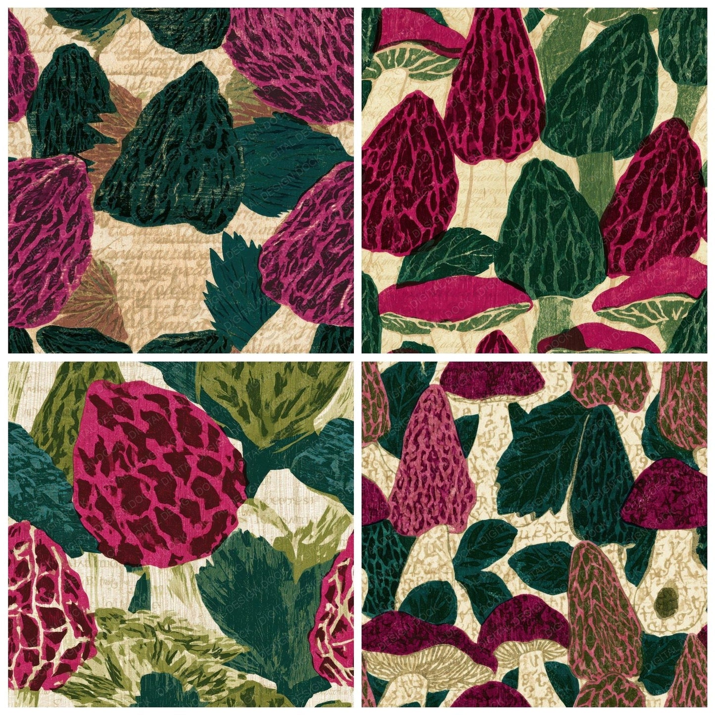 Ukiyo-e Morels Magenta Jungle Green Digital Paper Pack (DDD013023)