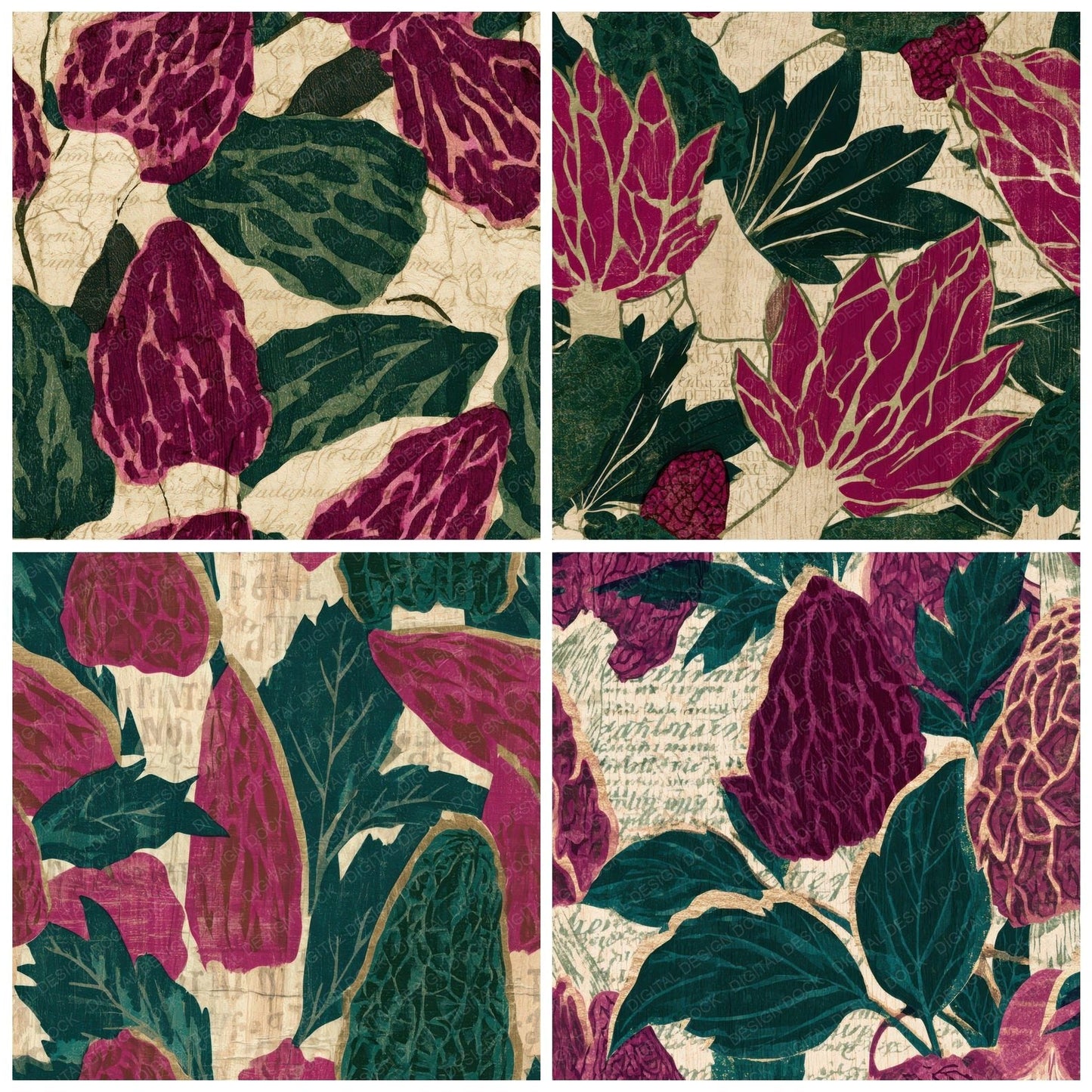 Ukiyo-e Morels Magenta Jungle Green Digital Paper Pack (DDD013023)