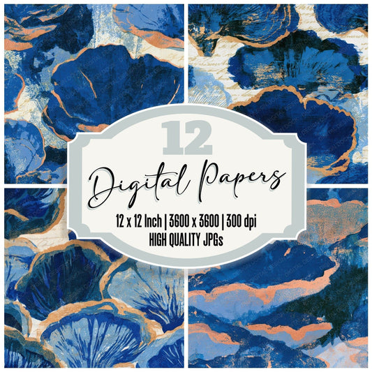 Woodblock Shelf Fungi Sapphire Ivory Digital Paper Pack (DDD013024)