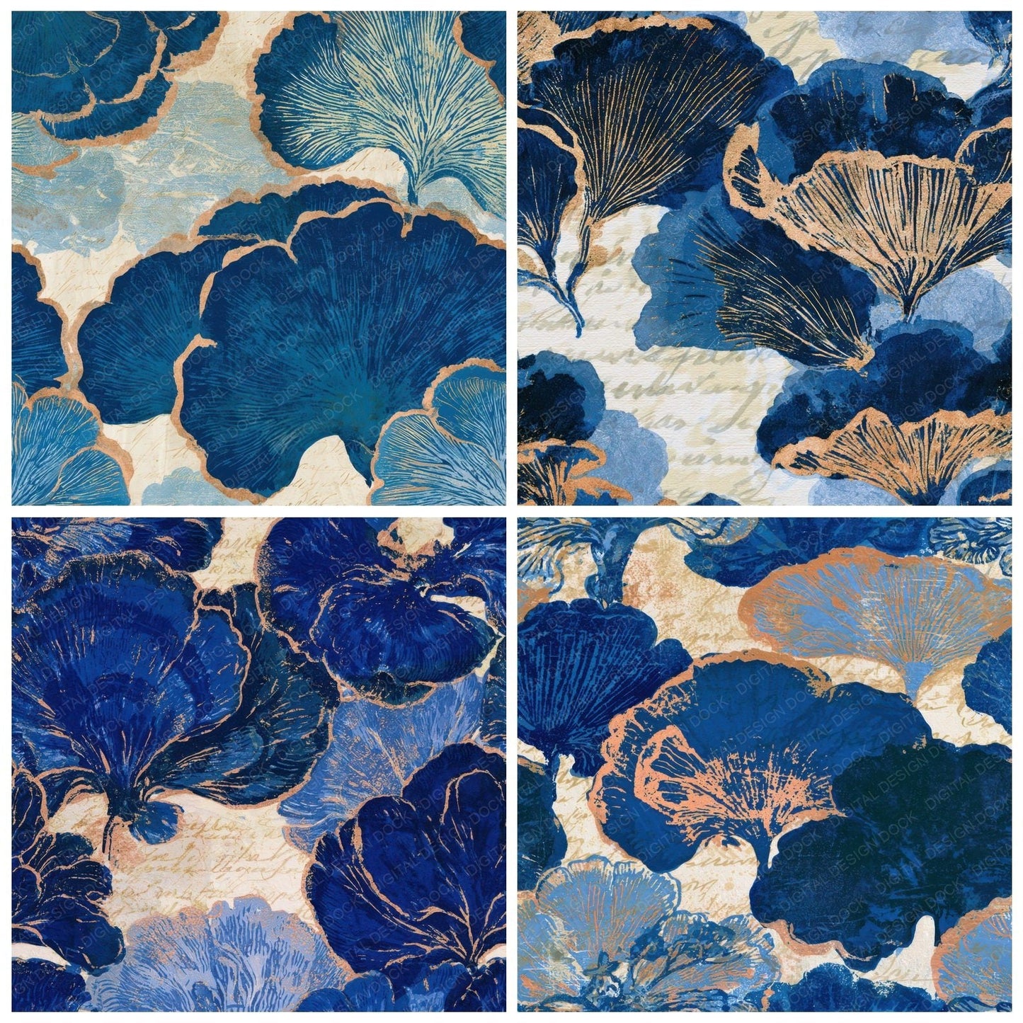 Woodblock Shelf Fungi Sapphire Ivory Digital Paper Pack (DDD013024)
