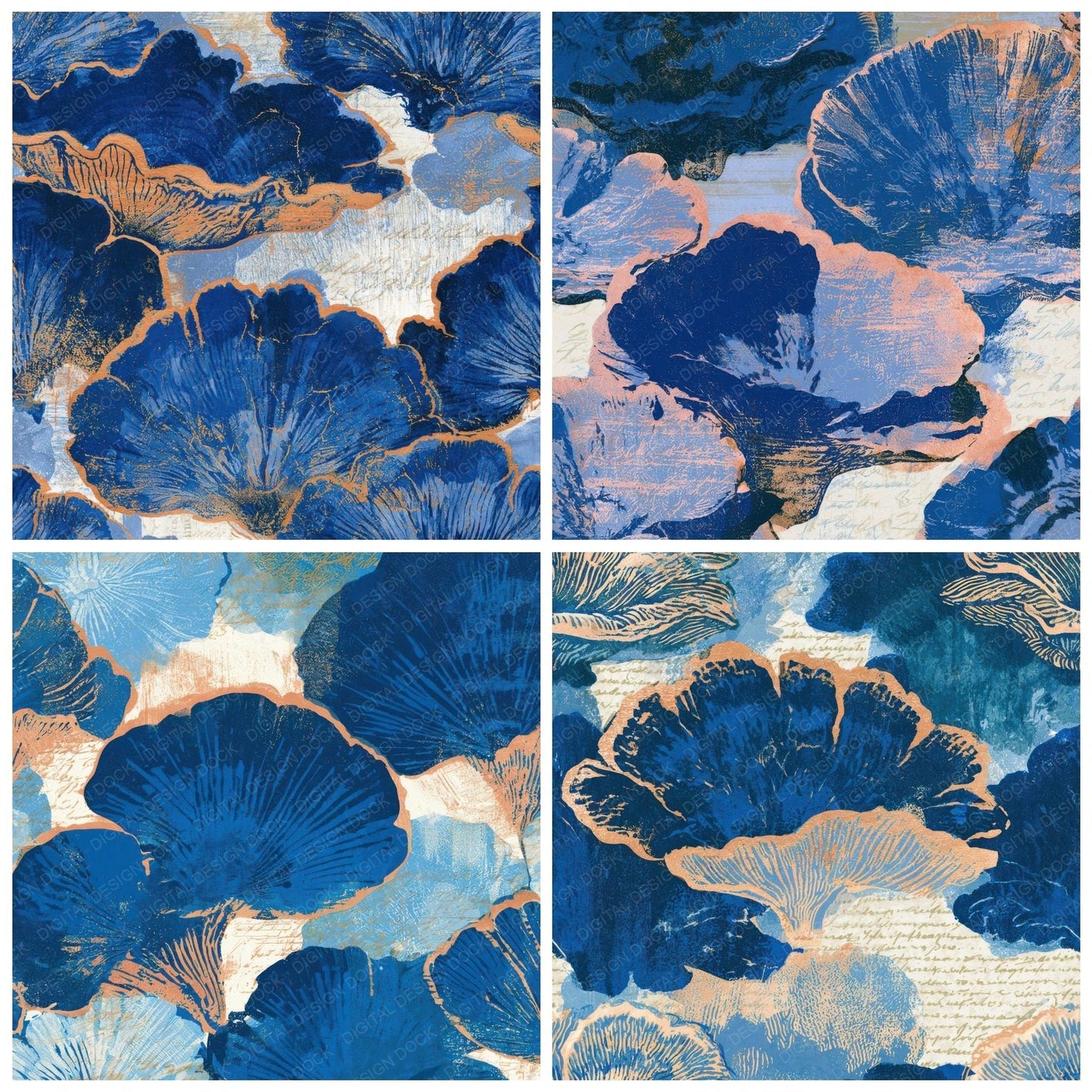 Woodblock Shelf Fungi Sapphire Ivory Digital Paper Pack (DDD013024)