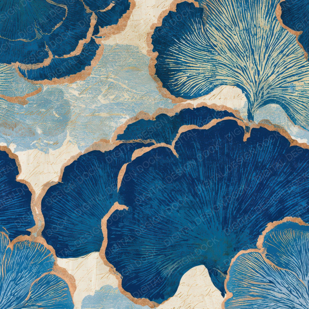 Woodblock Shelf Fungi Sapphire Ivory Digital Paper Pack (DDD013024)