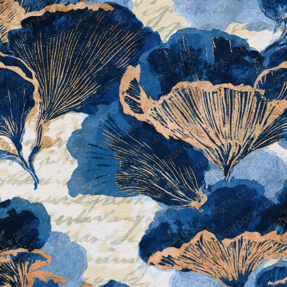 Woodblock Shelf Fungi Sapphire Ivory Digital Paper Pack (DDD013024)