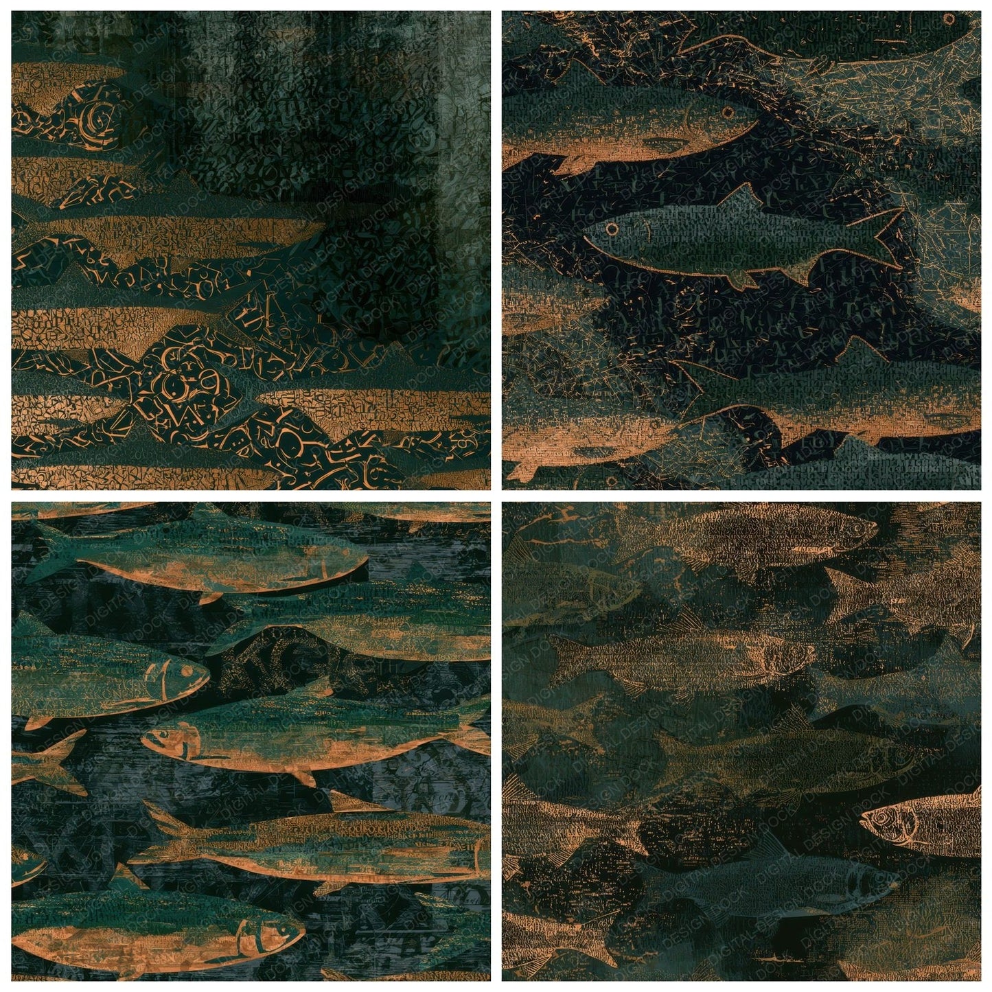 ASCII Herring Shoal Bronze Forest Digital Paper Pack (DDD013025)
