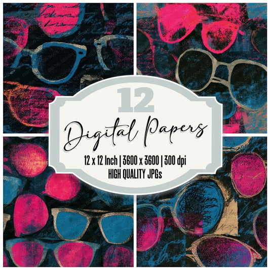 Bohemian Sunglasses Pink Cyan Seamless Digital Paper Pack (DDD013026)