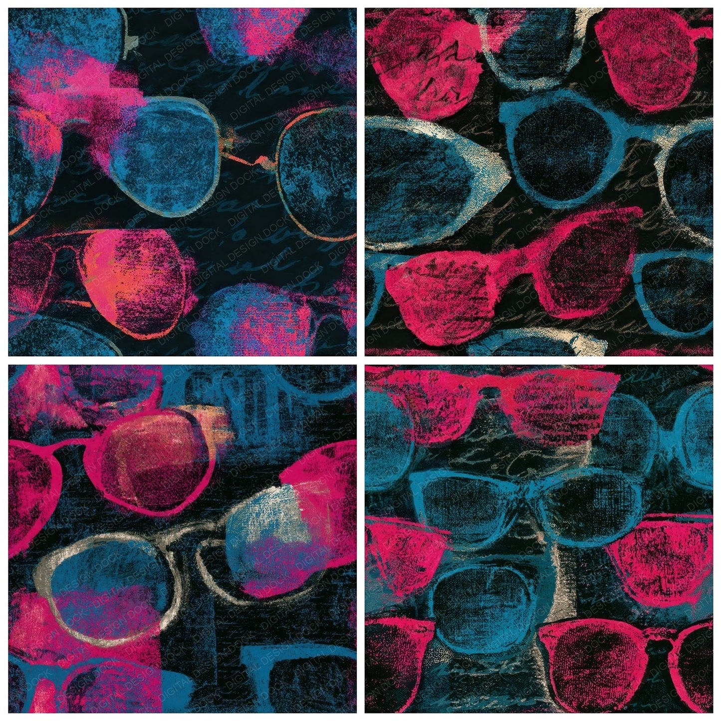 Bohemian Sunglasses Pink Cyan Seamless Digital Paper Pack (DDD013026)
