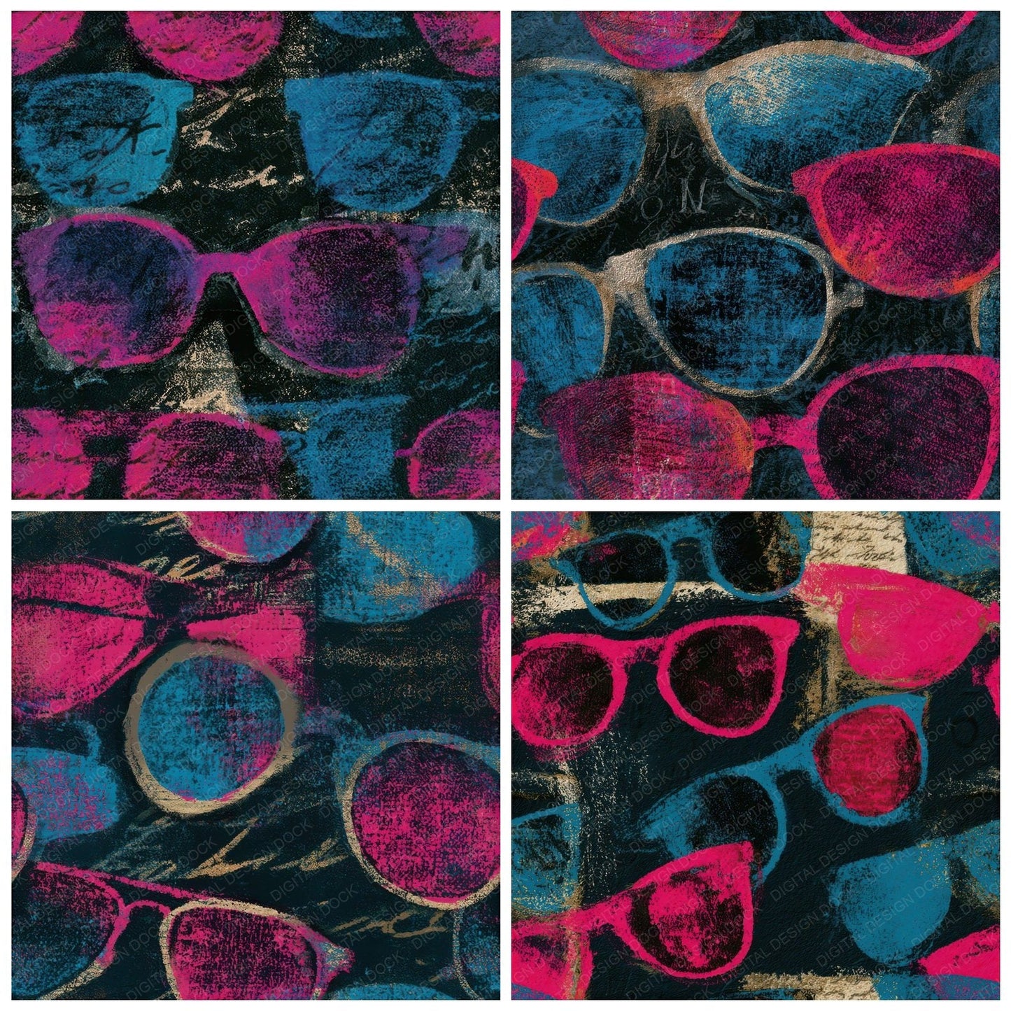 Bohemian Sunglasses Pink Cyan Seamless Digital Paper Pack (DDD013026)