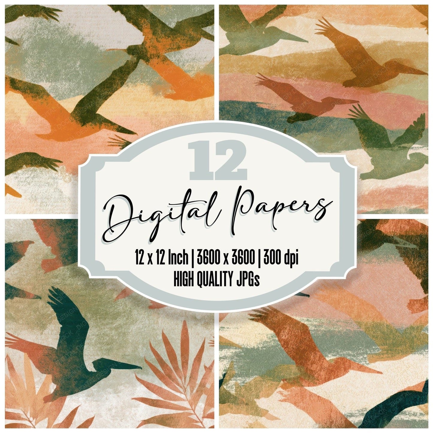 Mezzotint Pelican Apricot Pistachio Digital Paper Pack (DDD013030)