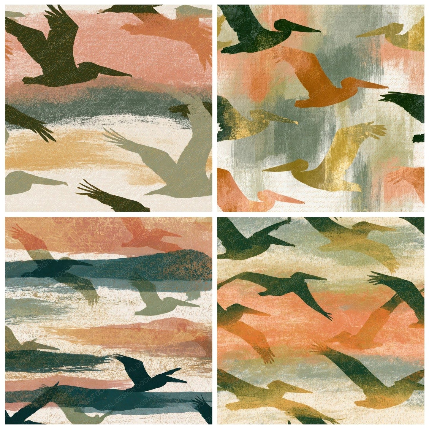 Mezzotint Pelican Apricot Pistachio Digital Paper Pack (DDD013030)