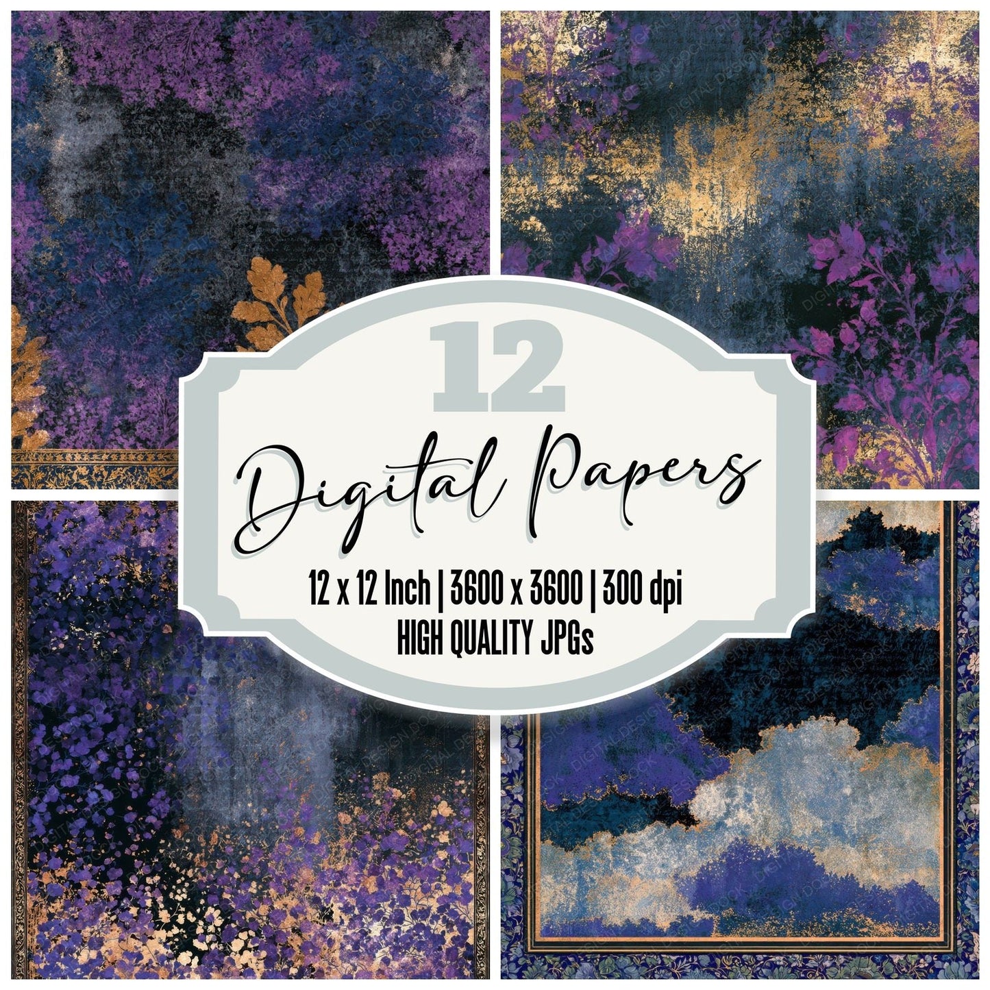 Mughal Moss Purple Silver Digital Paper Pack (DDD013032)