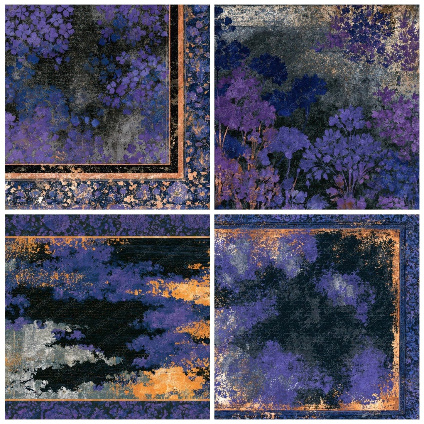 Mughal Moss Purple Silver Digital Paper Pack (DDD013032)