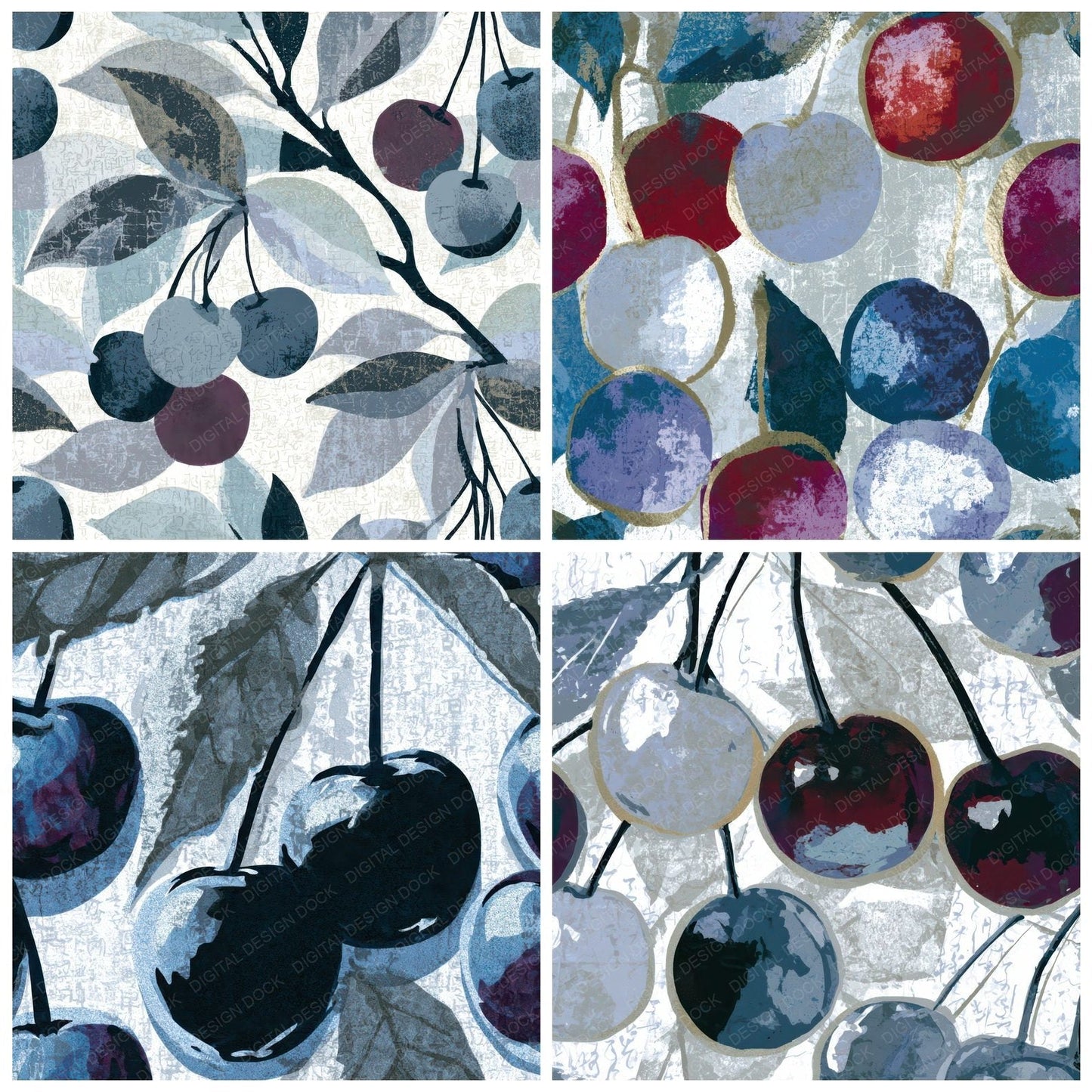 Pop Art Cherries Silver White Digital Paper Pack (DDD013033)