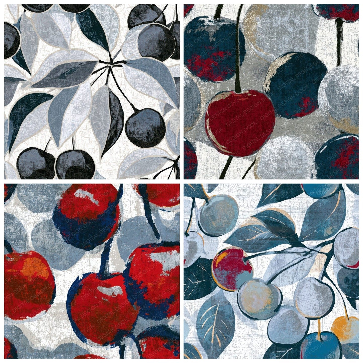 Pop Art Cherries Silver White Digital Paper Pack (DDD013033)