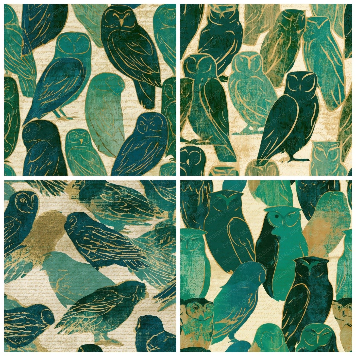 Pop Art Owls Emerald Jade Digital Paper Pack (DDD013035)
