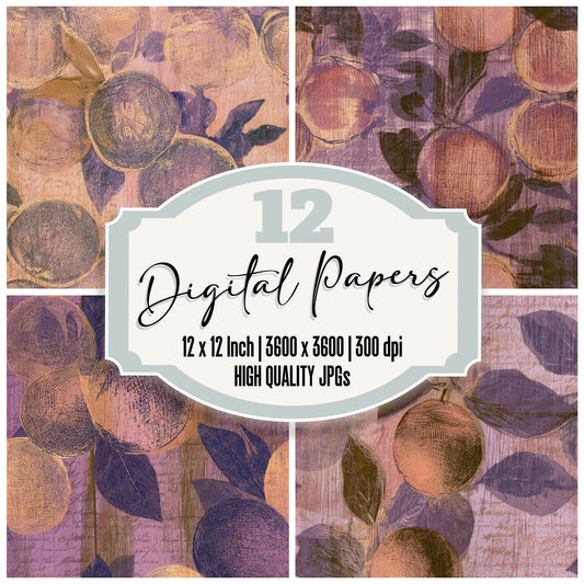 Pyrography Oranges Lilac Mauve Seamless Digital Paper Pack (DDD013038)