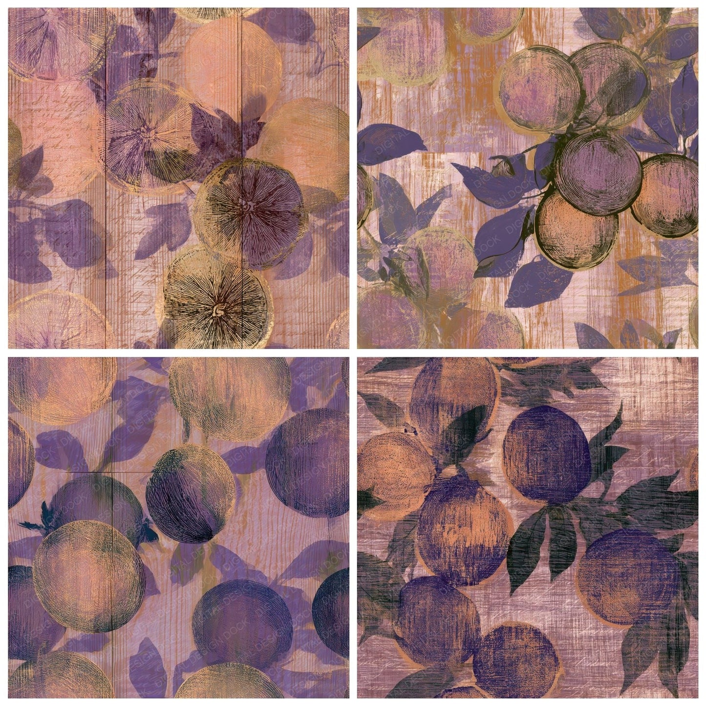 Pyrography Oranges Lilac Mauve Seamless Digital Paper Pack (DDD013038)
