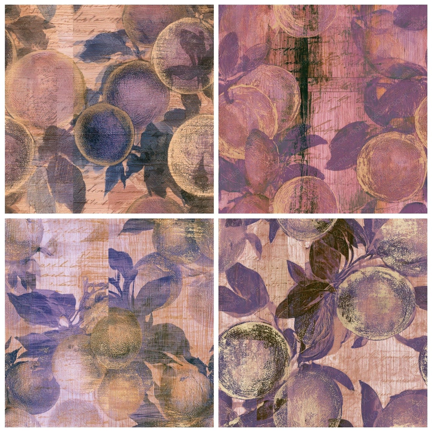 Pyrography Oranges Lilac Mauve Seamless Digital Paper Pack (DDD013038)