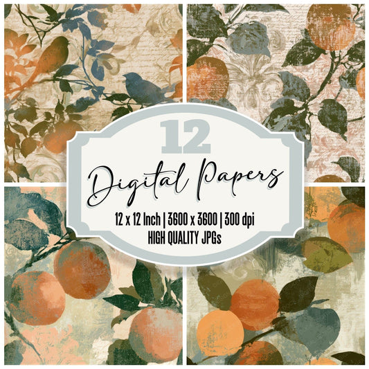 Rococo Persimmons Sepia Oat Seamless Digital Paper Pack (DDD013039)