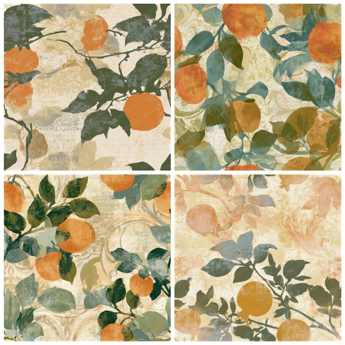 Rococo Persimmons Sepia Oat Seamless Digital Paper Pack (DDD013039)