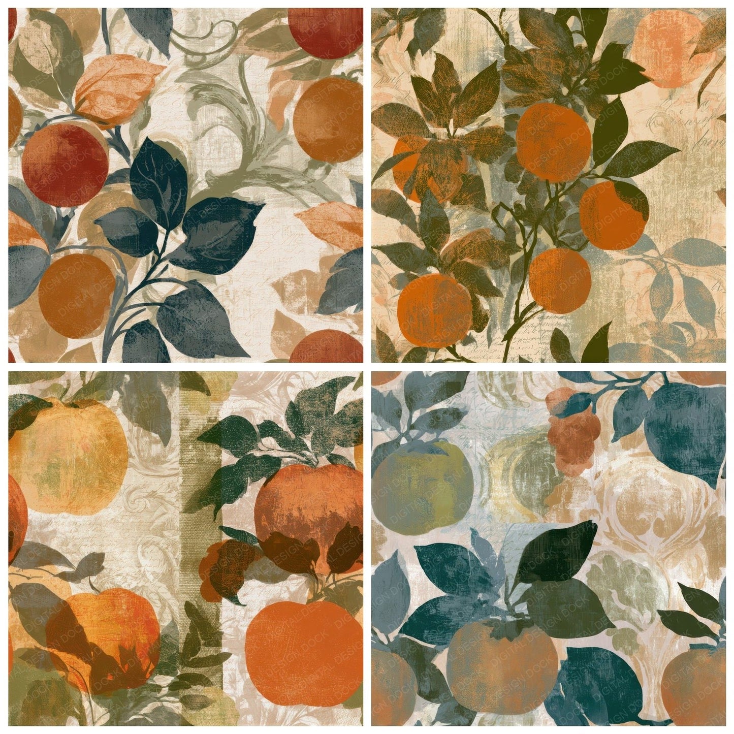 Rococo Persimmons Sepia Oat Seamless Digital Paper Pack (DDD013039)