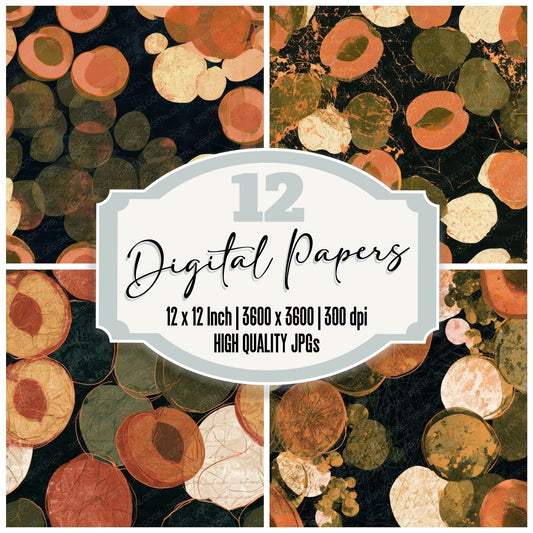 Scratchboard Apricots Terracotta Olive Digital Paper Pack (DDD013040)