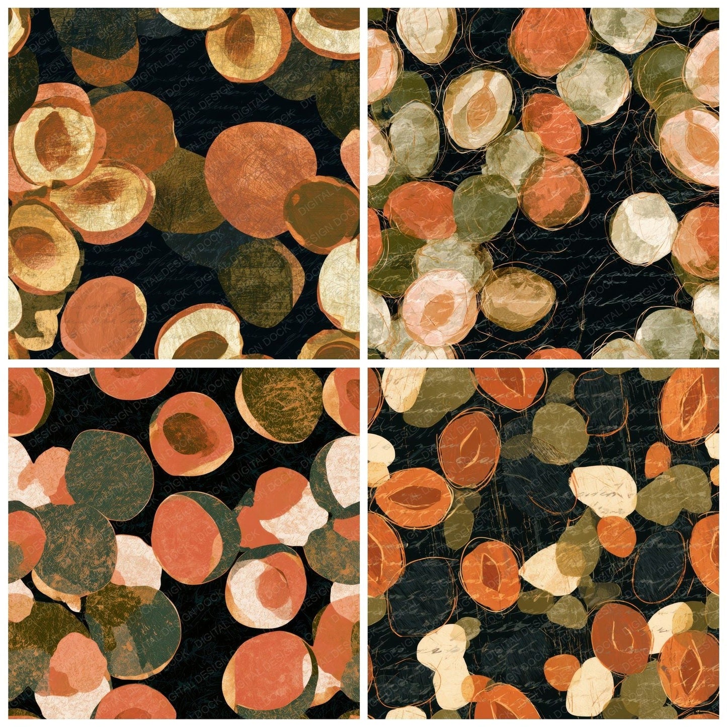 Scratchboard Apricots Terracotta Olive Digital Paper Pack (DDD013040)