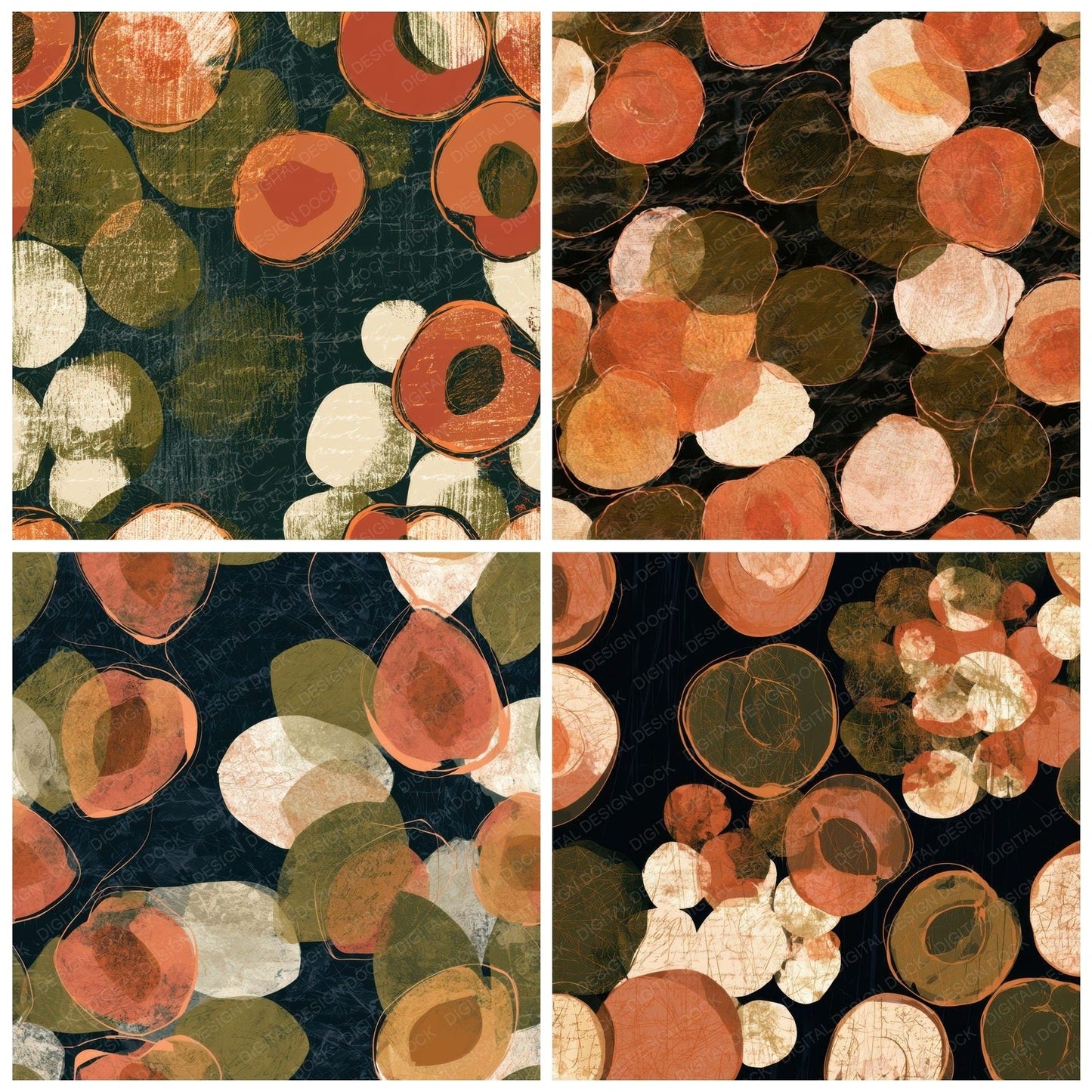 Scratchboard Apricots Terracotta Olive Digital Paper Pack (DDD013040)