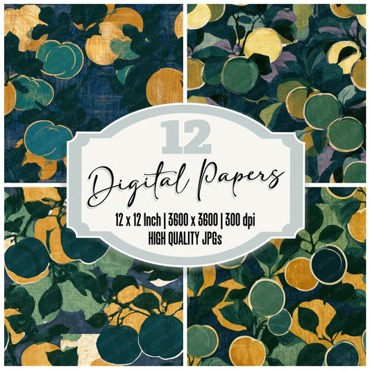 Ukiyo-e Plum Palm Ochre Seamless Digital Paper Pack (DDD013041)
