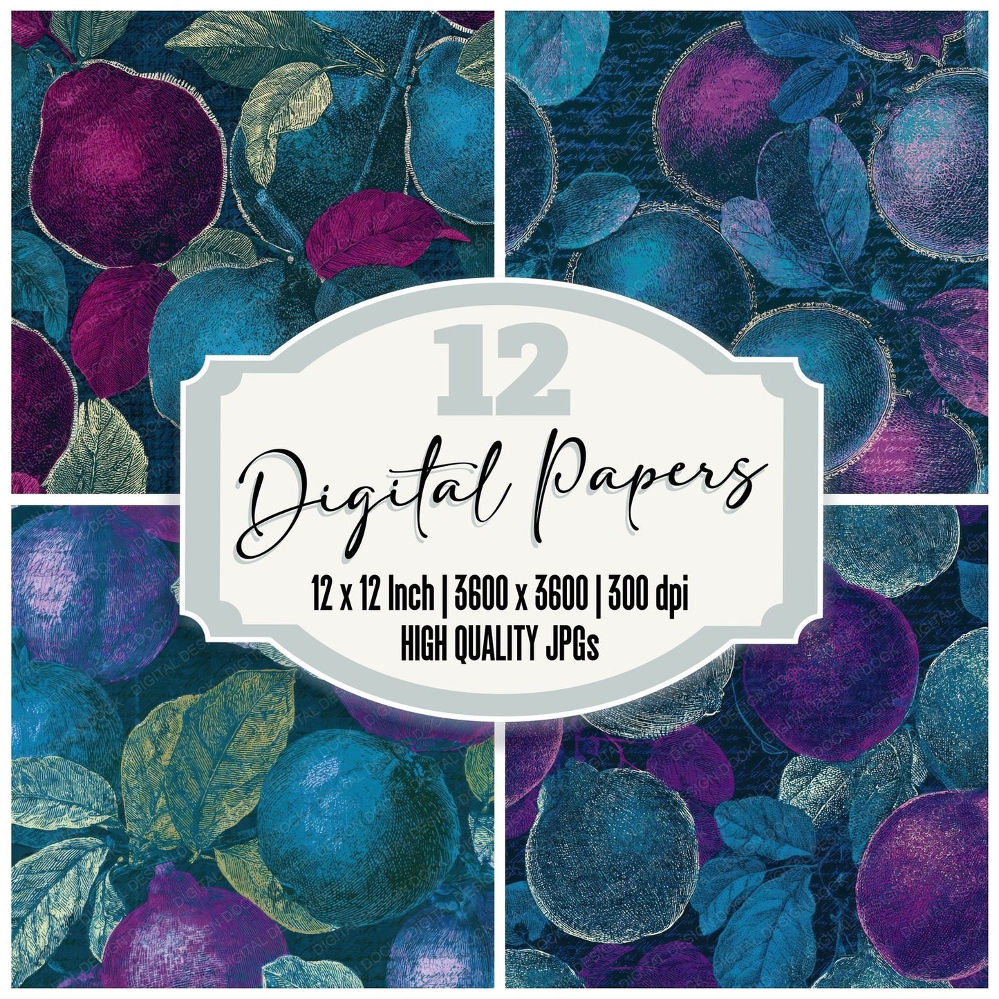 Victorian Quince Teal Magenta Digital Paper Pack (DDD013043)