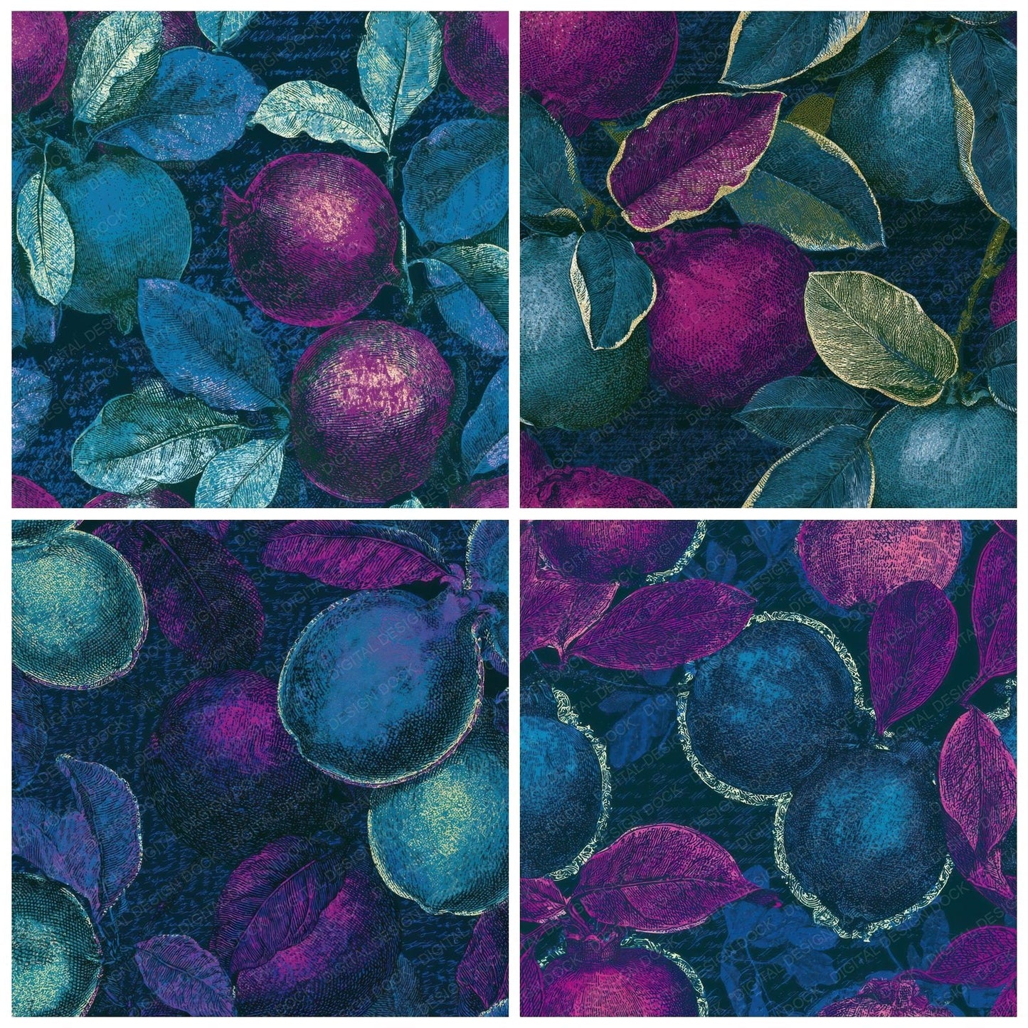 Victorian Quince Teal Magenta Digital Paper Pack (DDD013043)