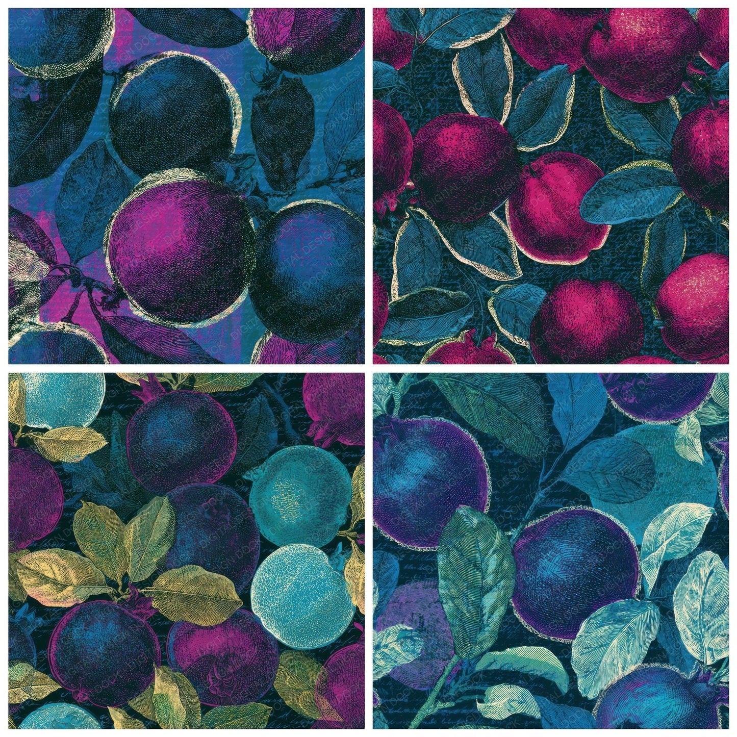 Victorian Quince Teal Magenta Digital Paper Pack (DDD013043)