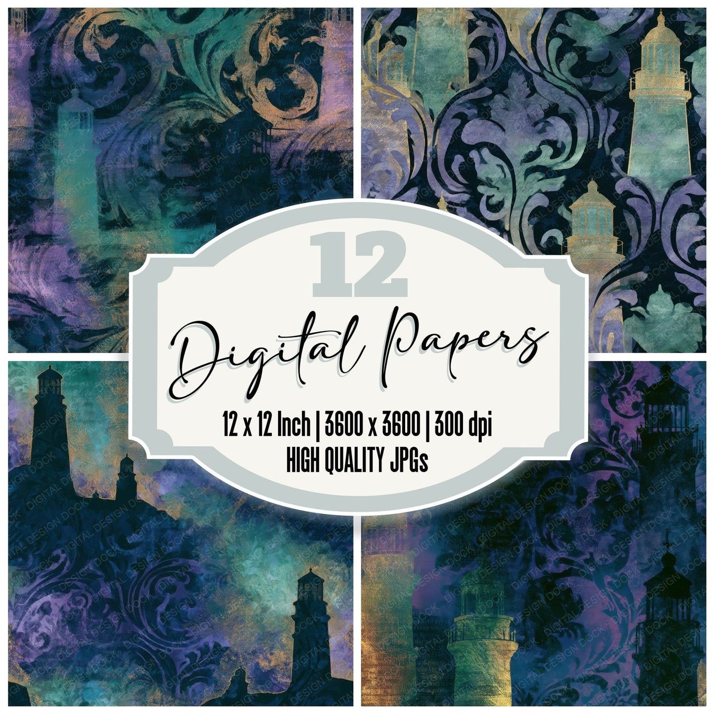 Baroque Lighthouse Aurora Lilac Digital Paper Pack (DDD013046)