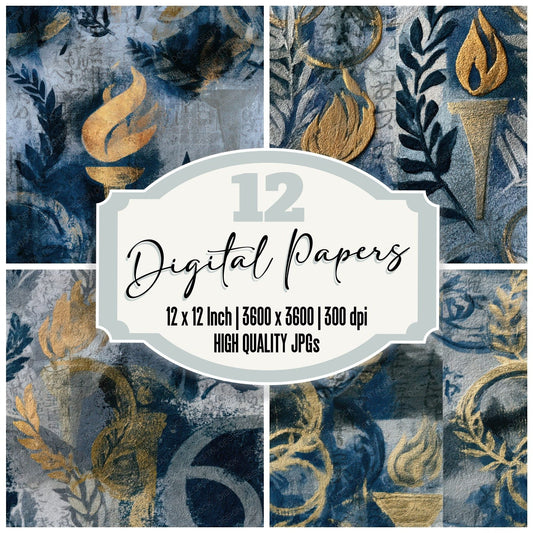 Cyanotype Olympic Motifs Storm Silver Seamless Digital Paper Pack (DDD013048)