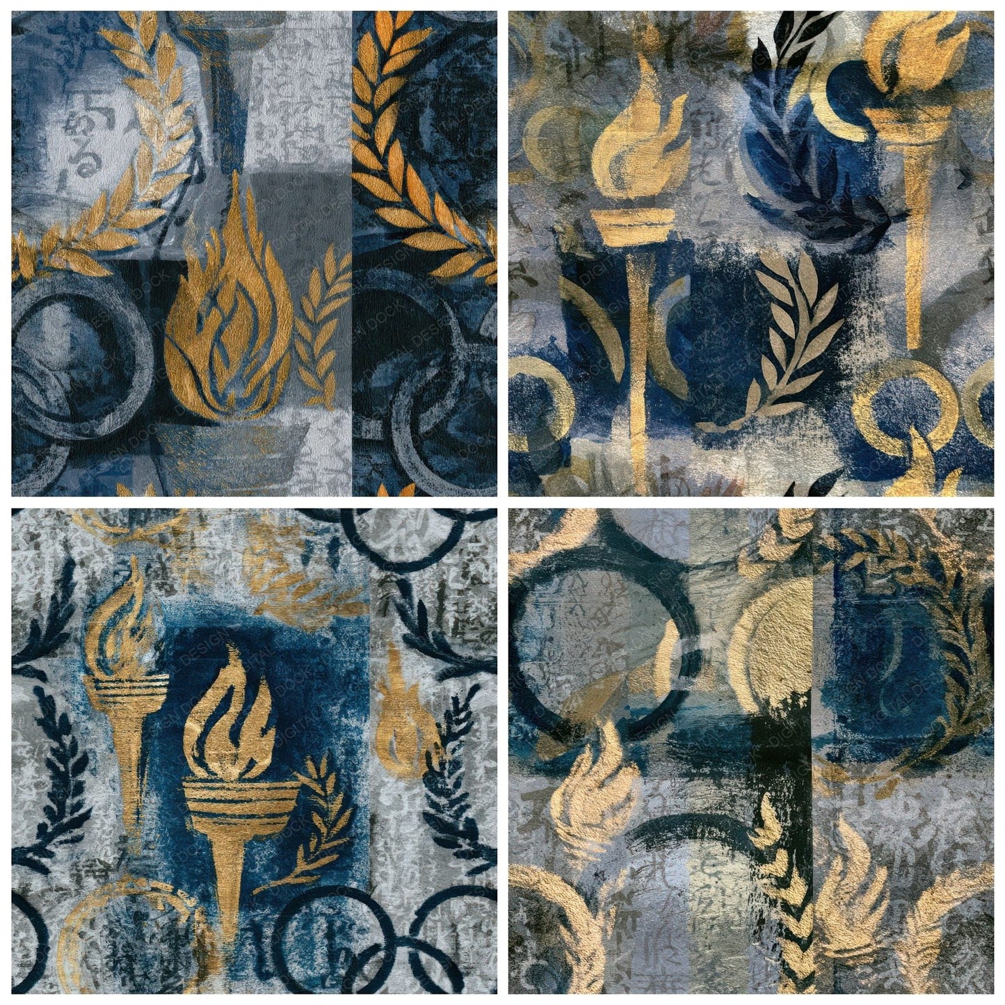 Cyanotype Olympic Motifs Storm Silver Seamless Digital Paper Pack (DDD013048)