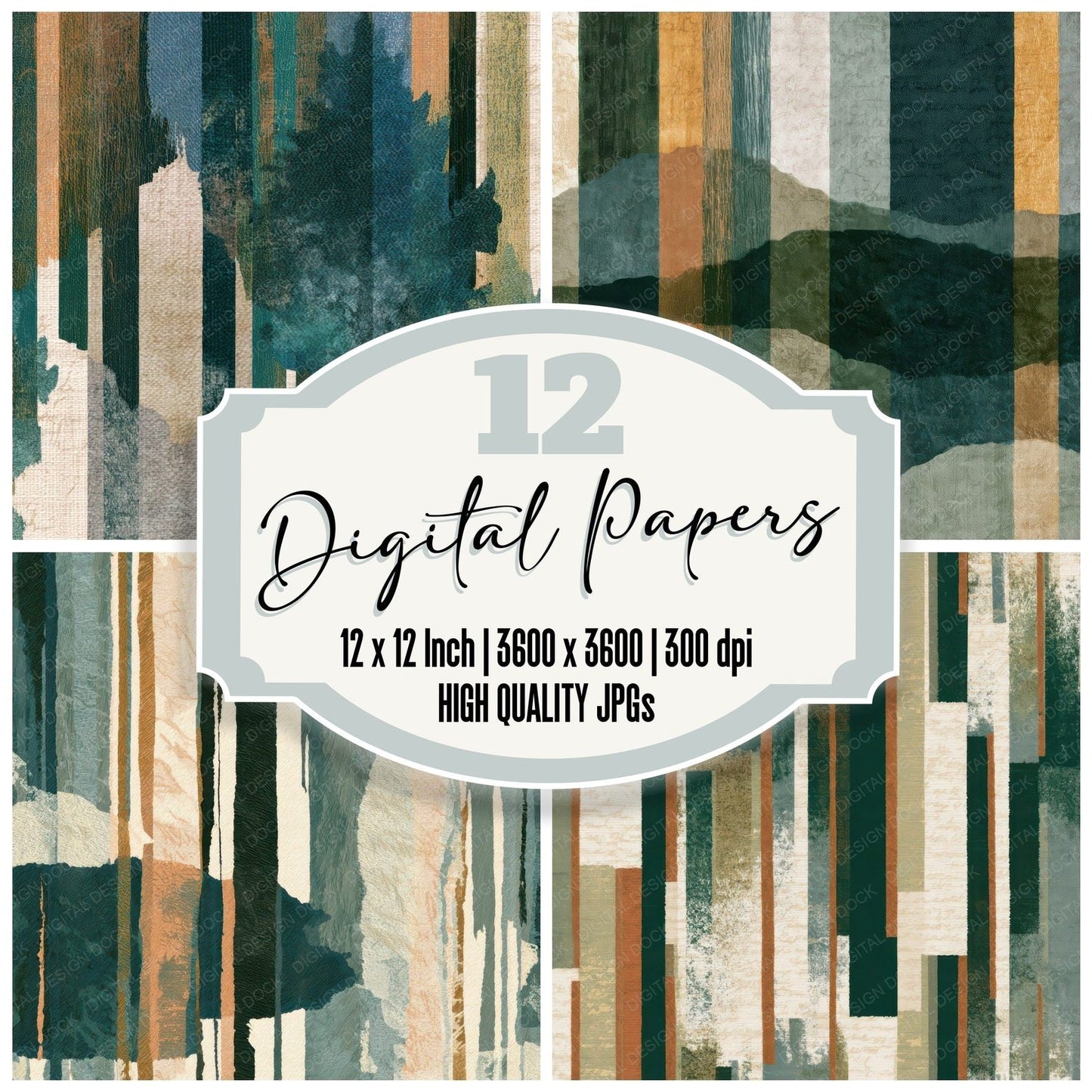 Embroidery Big Top Stripes Pine Cream Digital Paper Pack (DDD013049)