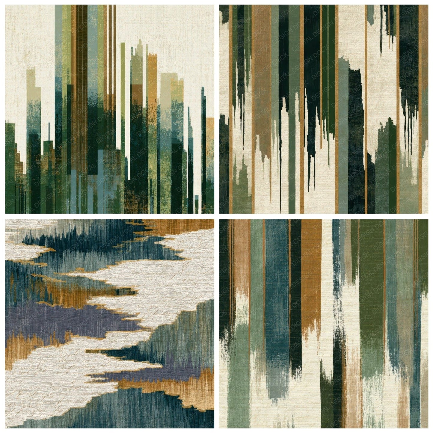 Embroidery Big Top Stripes Pine Cream Digital Paper Pack (DDD013049)