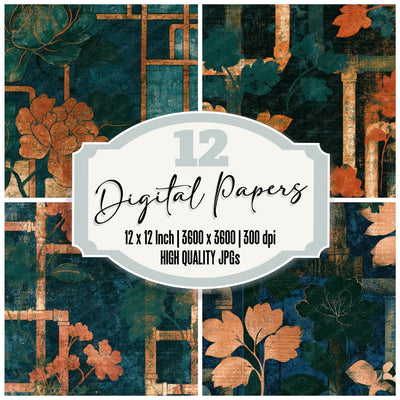 Etching Pipework Copper Florals Navy Digital Paper Pack (DDD013050)