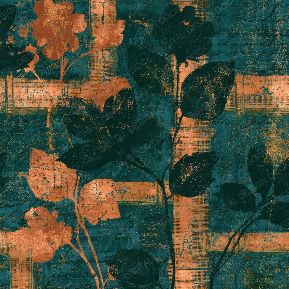 Etching Pipework Copper Florals Navy Digital Paper Pack (DDD013050)