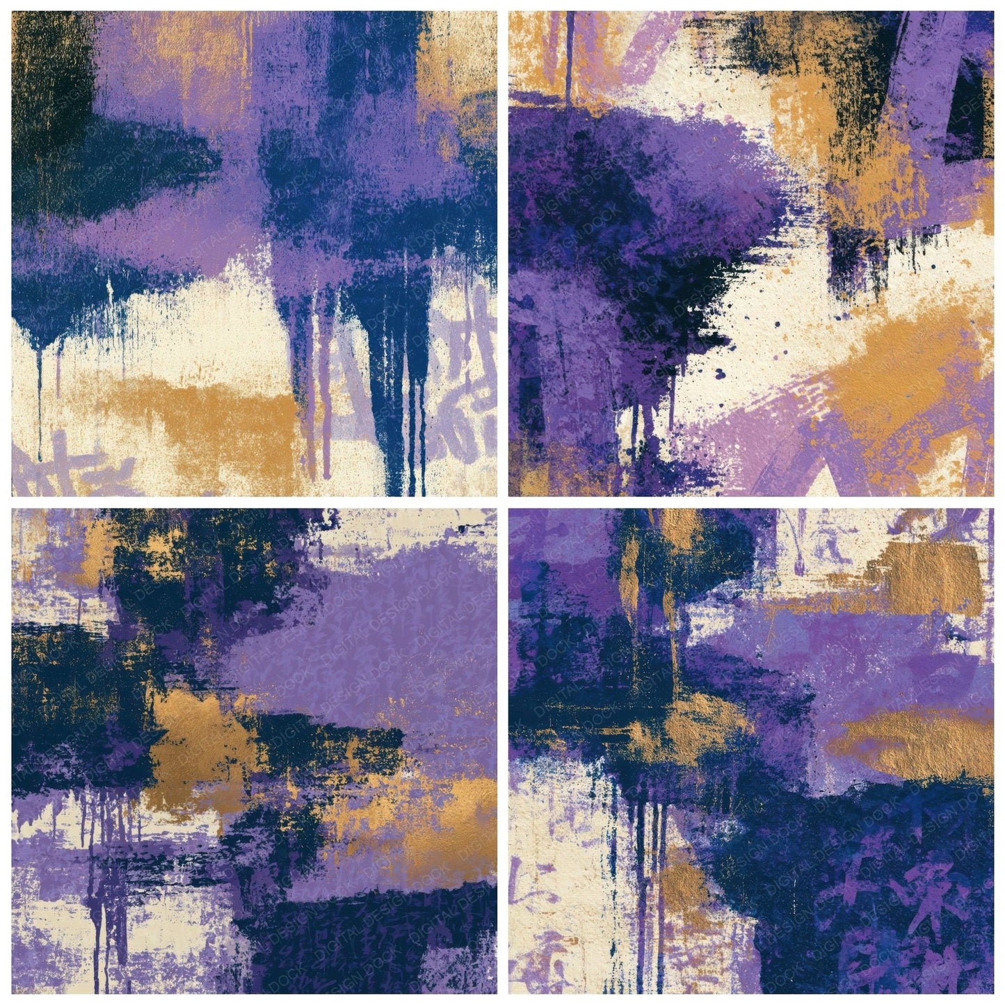 Graffiti Lavender Purple Cream Abstract Digital Paper Pack (DDD013052)