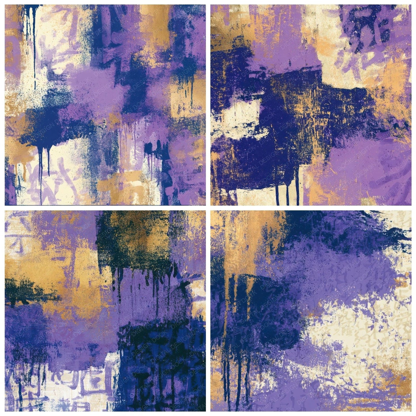 Graffiti Lavender Purple Cream Abstract Digital Paper Pack (DDD013052)