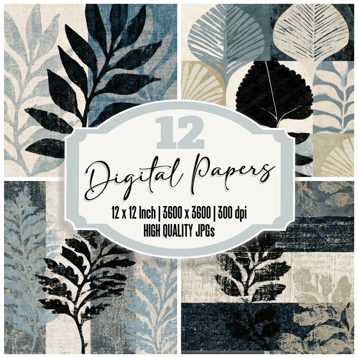 Indian Block Print Linen Slate Tonal Digital Paper Pack (DDD013053)