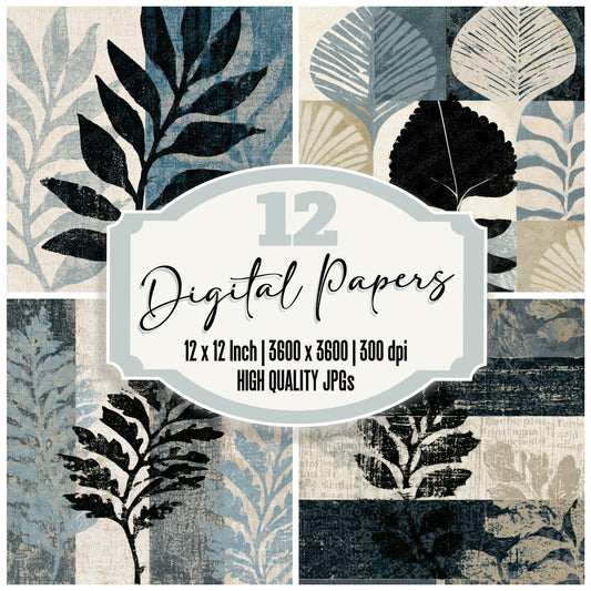 Indian Block Print Linen Slate Tonal Digital Paper Pack (DDD013053)