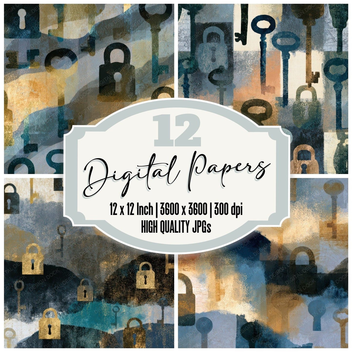 Ink Wash Keys Locks Bone Digital Paper Pack (DDD013055)