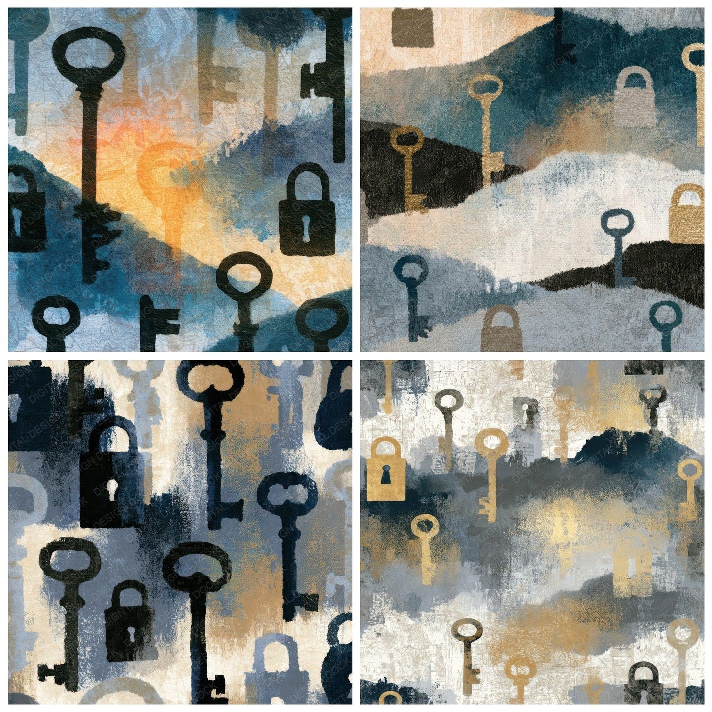 Ink Wash Keys Locks Bone Digital Paper Pack (DDD013055)