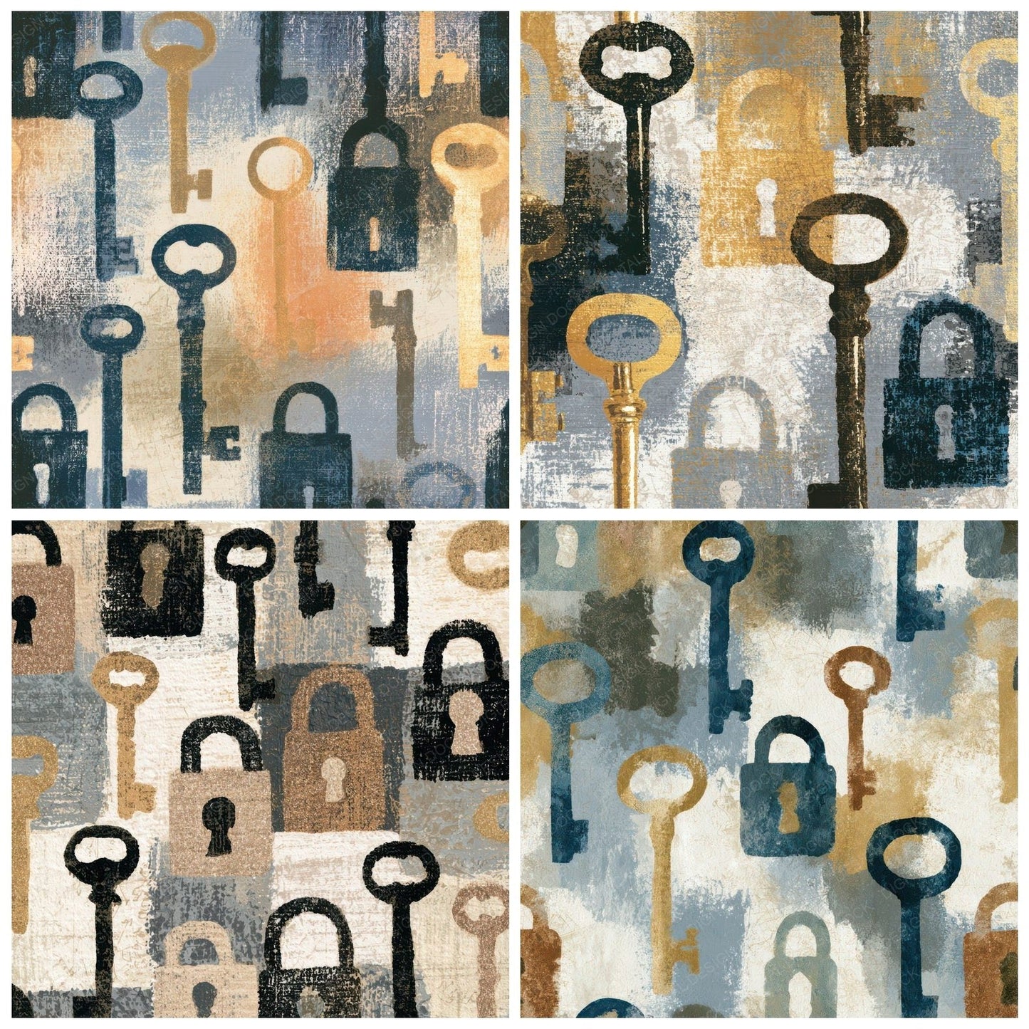 Ink Wash Keys Locks Bone Digital Paper Pack (DDD013055)