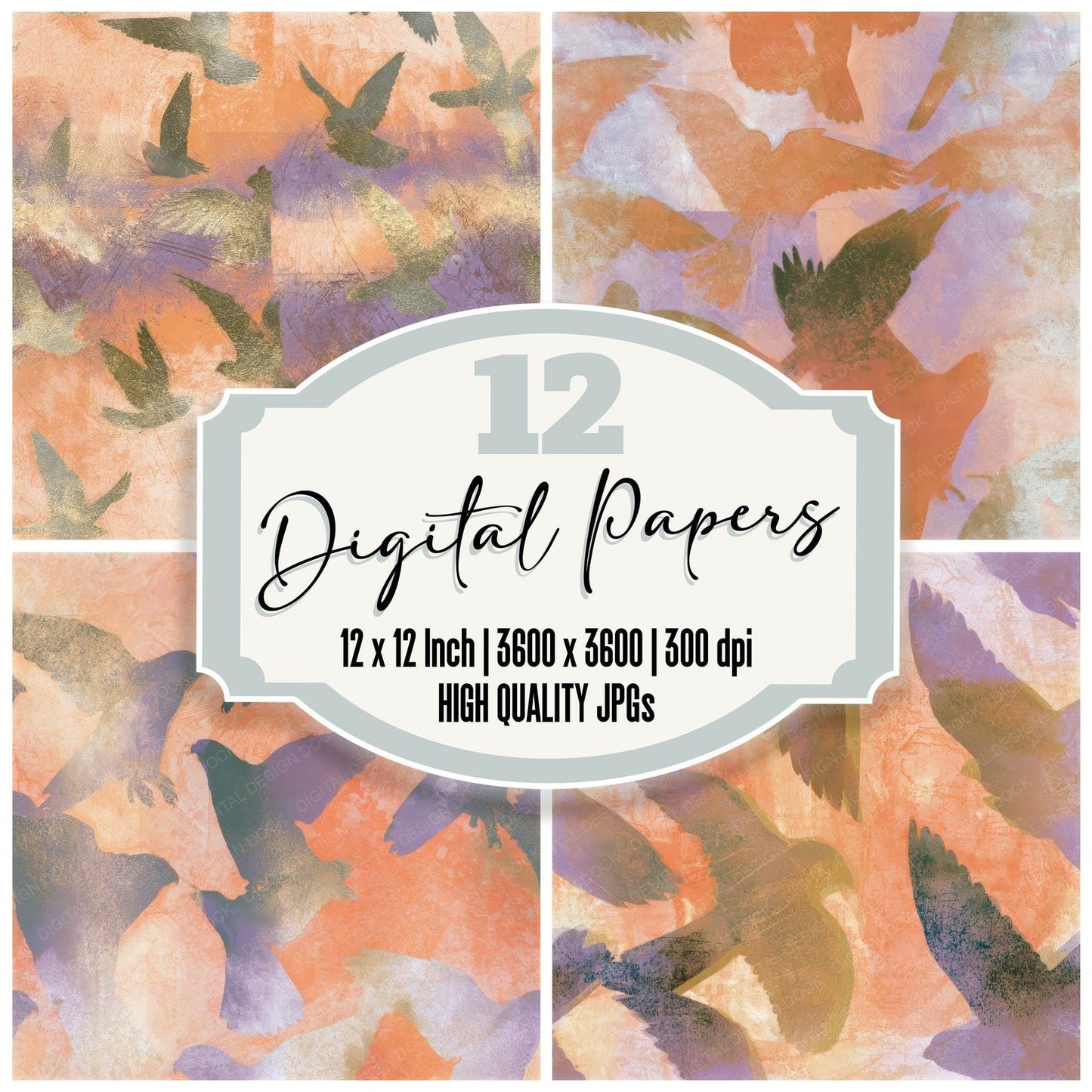 Photogram Falcons Tangerine Lavender Seamless Digital Paper Pack (DDD013059)
